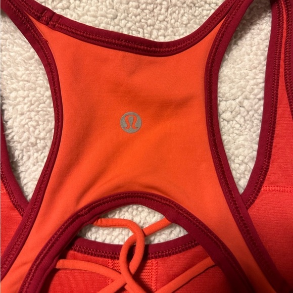 Lululemon Sweaty Or Not Sports Bra Racerback Strappy Cut Out Coral Alarming - Picture 6 of 13